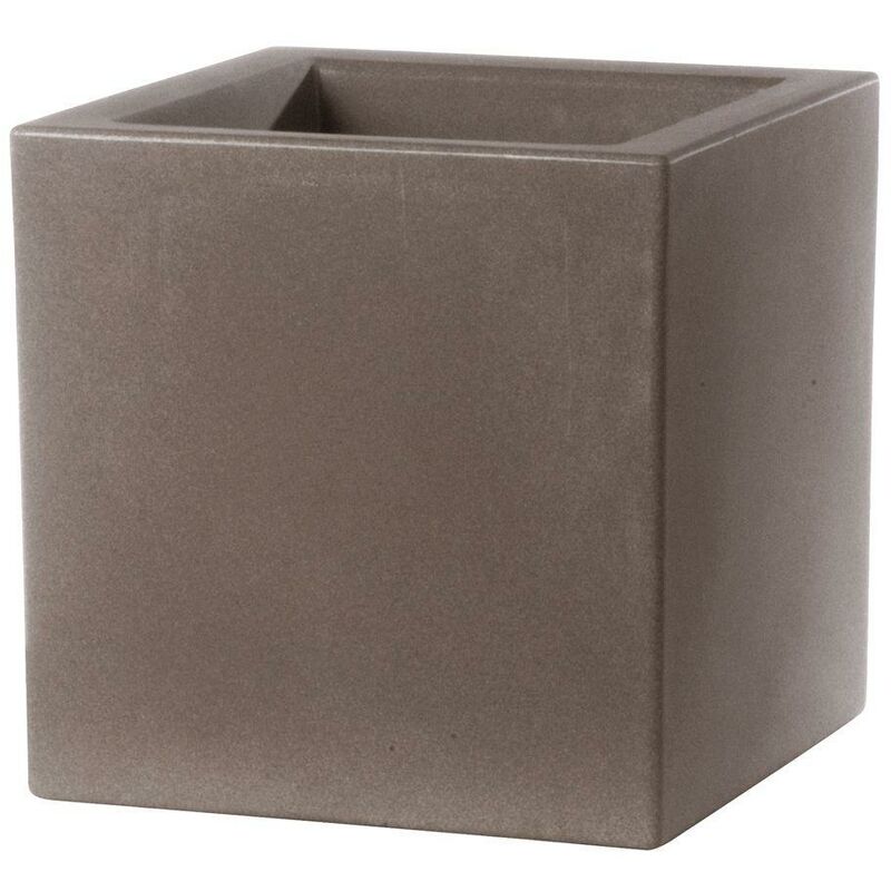 Teraplast - Moderner Vase 'Cubo Schio' Essential aus Kunststoff für Garten und Blumen und Pflanzen -60 cm / Cappuccinofarbe