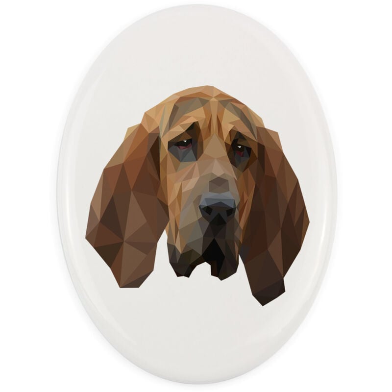 Bluthund, Hund des Heiligen Huberta - ein geometrischer Teller mit Foto und Aufschrift von Art-Dog