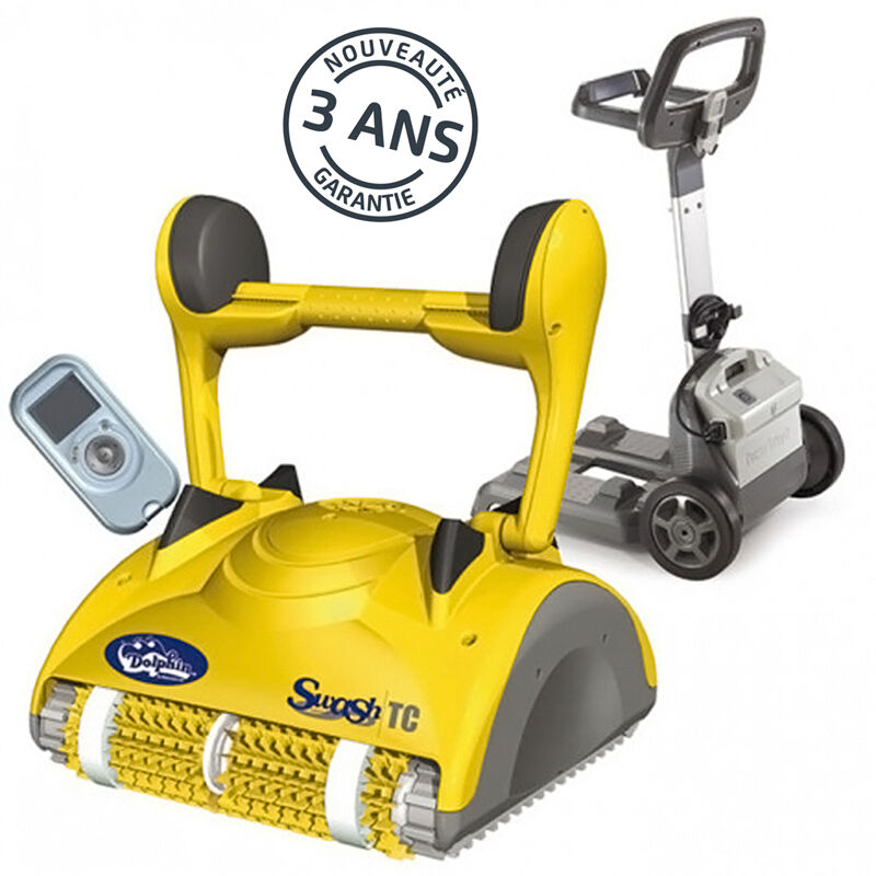 Boden, wände und wasserleitung des elektrischen poolroboters mit fernbedienung und wagen - Dolphin - swash tc