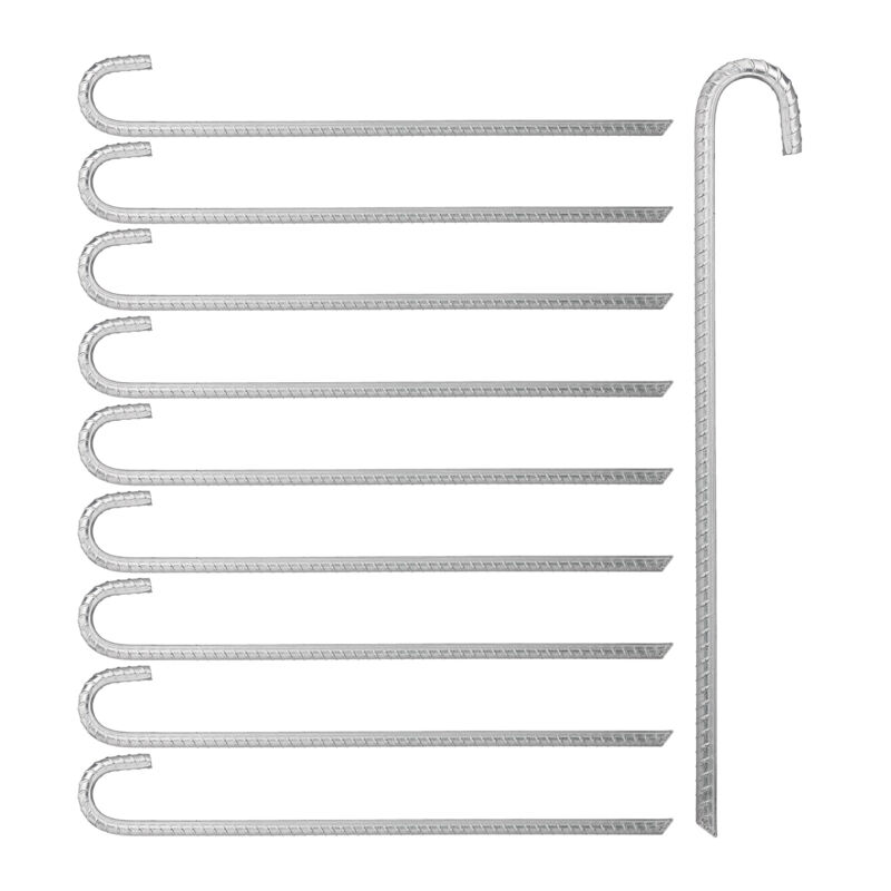 Bodenanker 10er Set, lange Zeltheringe für Pavillon, Trampolin, Heringe verzinkter Stahl 45 cm lang, Silber - Relaxdays