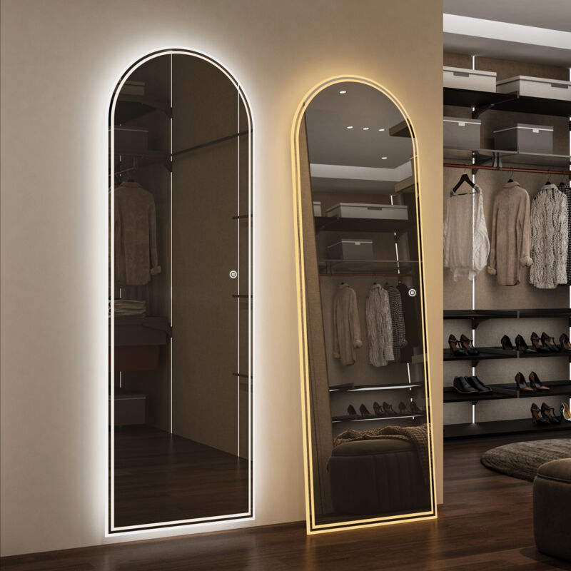 Bogen Ganzkörperspiegel mit Beleuchtung 150x50cm Gewölbter Standspiegel mit Beleuchtung Bodenspiegel LED Wandspiegel Schminkspiegel Kosmetikspiegel