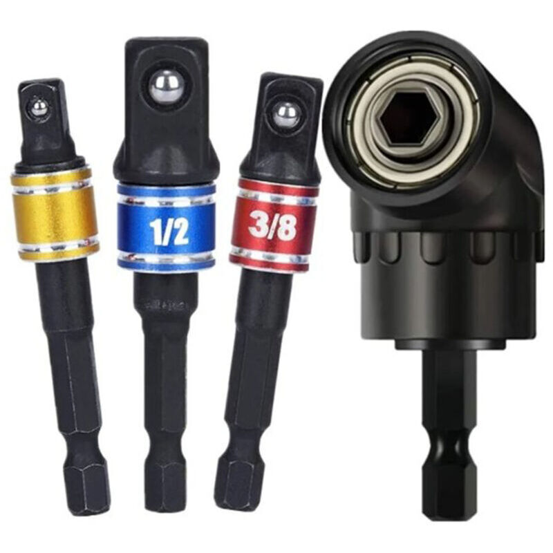 Bohradapter, 105°-Winkelbohrer, 1/2 Zoll, 3/8 Zoll, 1/4 Zoll, 360°-Steckschlüsseladapter für Muttern und Schrauben, 4 Stück