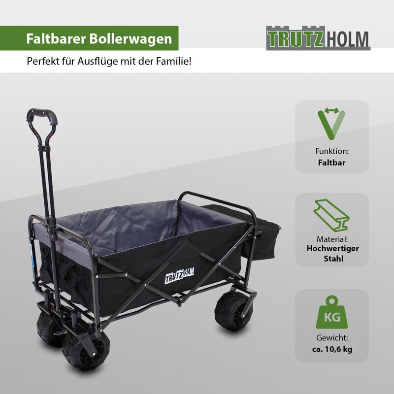 Bollerwagen faltbar Breitreifen Schwarz, innen grau Falt-Bollerwagen