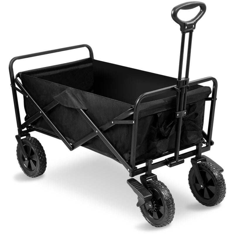 Bollerwagen Faltbar Handwagen Klappbar Gerätewagen Gartenwagen Transportwagen Strandwagen mit Teleskopgriff Schwarz