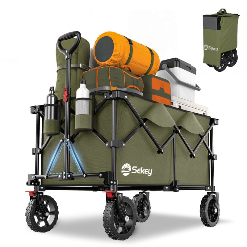 Sekey 200L 200KG Bollerwagen Faltbarer Bollerwagen Handwagen mit 17x4 cm Reifen, Olivgrün