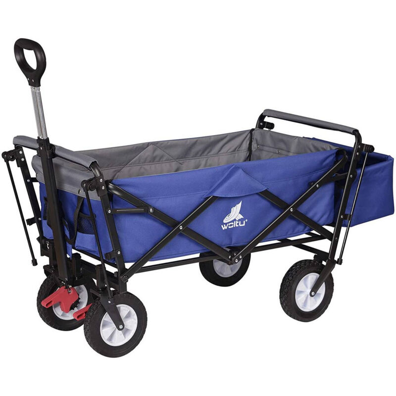 Woltu - Bollerwagen faltbar Handwagen Gartenwagen mit Dach, Rollen mit Bremse, Strandwagen mit Sonnenschutz, für Garten Camping Kinder, 80 kg