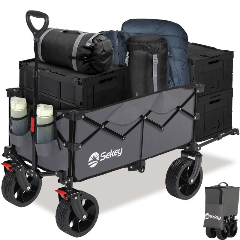 Faltbarer Bollerwagen bis 150 kg, mit Erweiterbarer Heckklappe für einfachen Einstieg von Hunden, Grau - Sekey