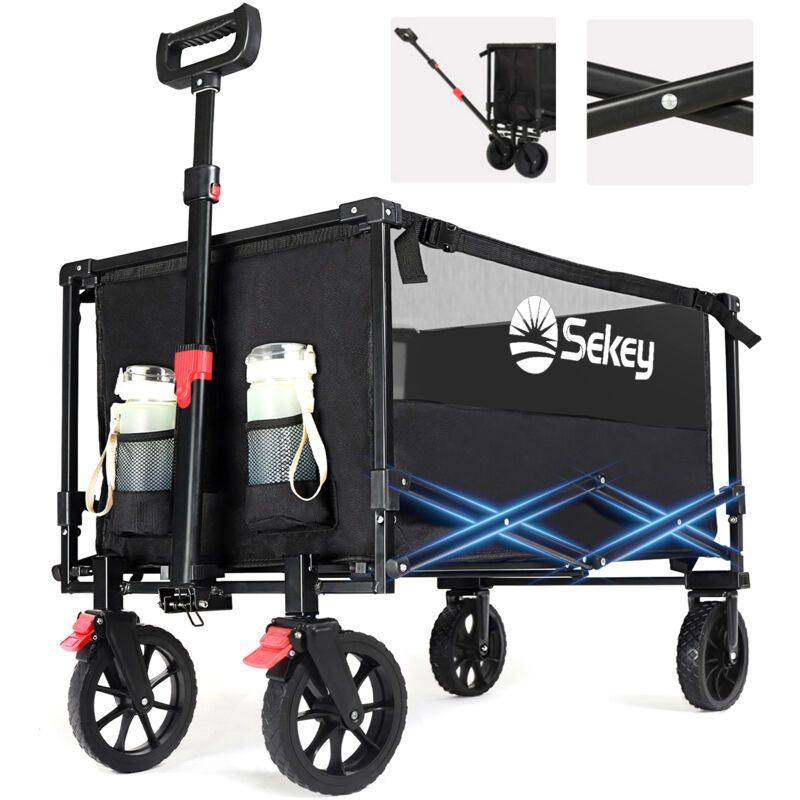 Sekey 160L 150KG Bollerwagen Faltbar Handwagen Strandwagen mit Bremsen Camping, Schwarz