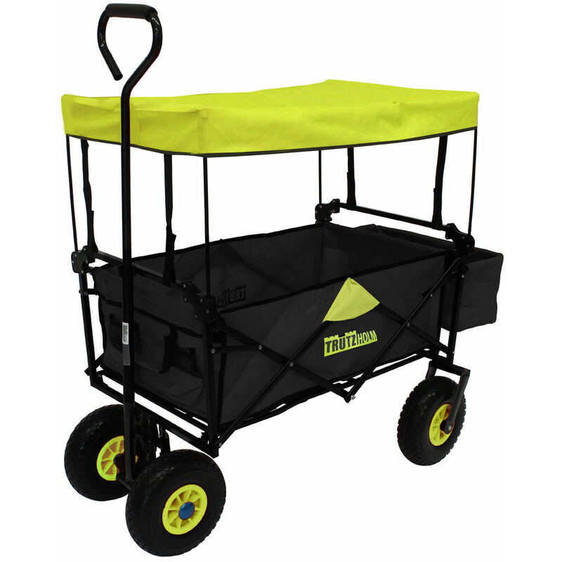 Baumarktplus - Bollerwagen faltbar mit Vollgummi-Rädern, Hecktasche und Teleskopgriff Falt-Bollerwagen schwarz