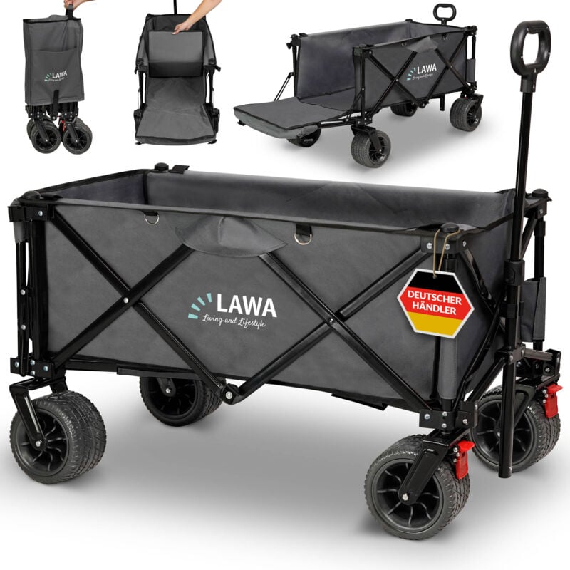 klapp Bollerwagen faltbar mit Heckklappe Handwagen Transportwagen klein leicht BW05 GRAU