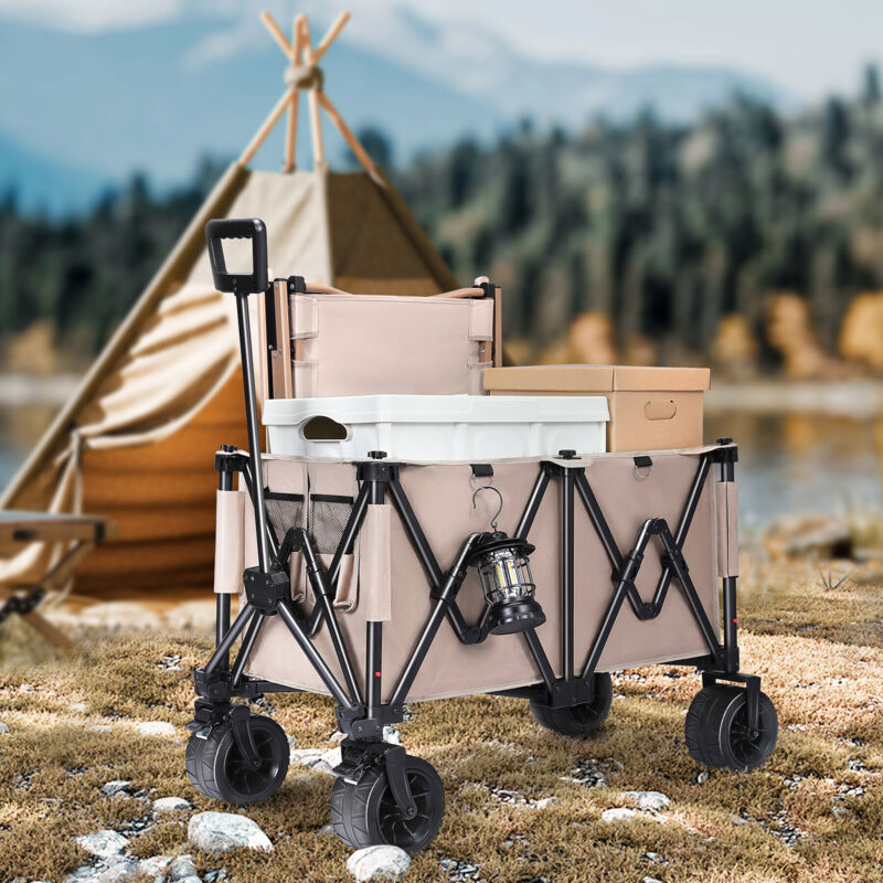 Bollerwagen Gartenwagen Faltbar mit Bremsen 150KG Transportwagen verstellbarem Griff Gartenkarre Gerätewagen Handwagen Geländereifen Strandwagen für