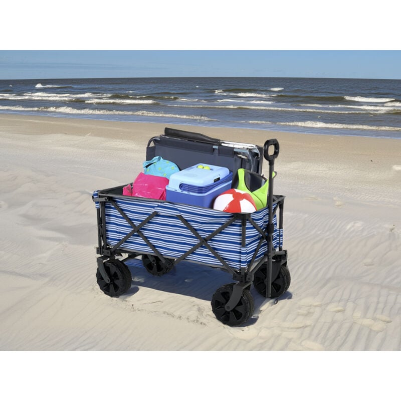 Campart - Bollerwagen klappbar Blau-Weiß Handkarren, Ladegewicht bis 70kg
