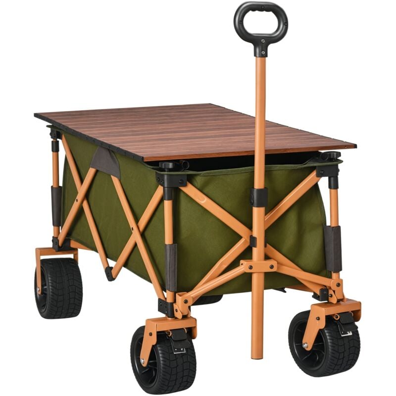 Bollerwagen Faltbarer Handwagen, Transportwagen mit Verstellbarem Griff, Strandwagen, Gartenwagen mit Klapptafel, bis 120 kg Belastbar, Grün