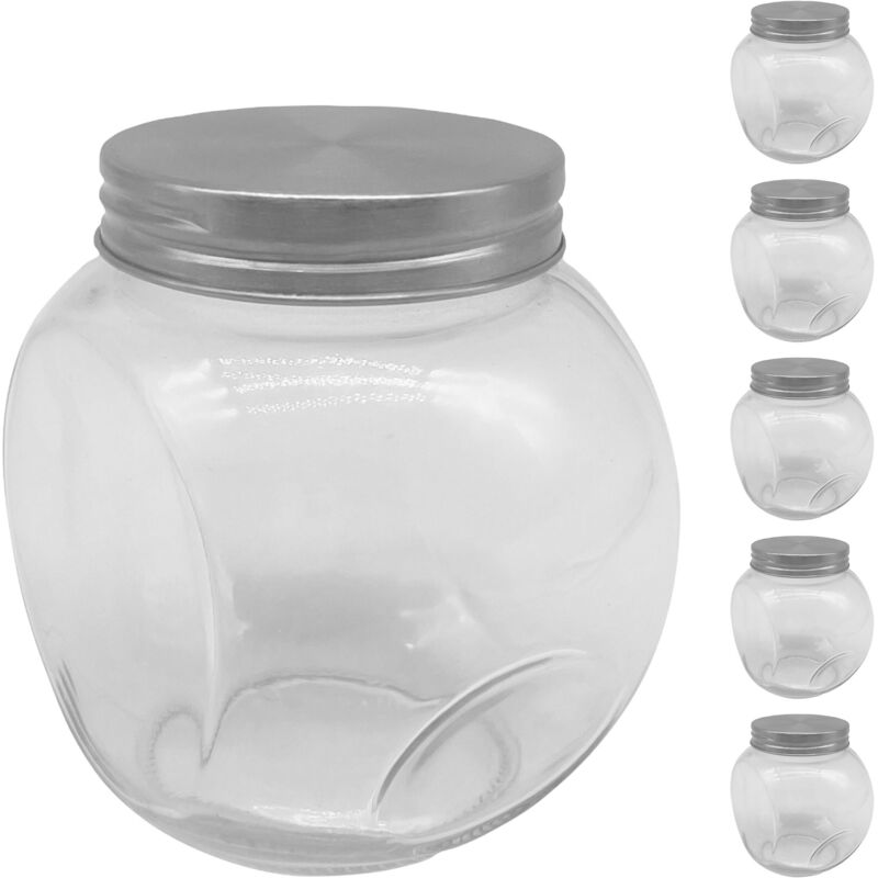 Relaxdays Bonbonglas, 6er Set, 480 ml, Vorratsgläser für Süßigkeiten, Candy Bar, Edelstahl-Deckel, transparent/silber