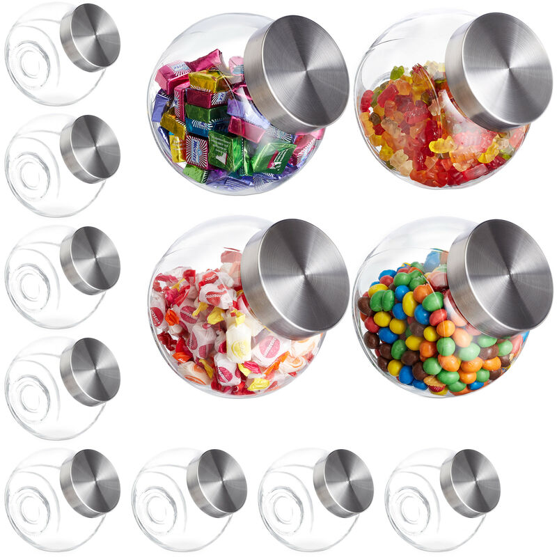 12 x Bonbonglas, 1,5 l, Vorratsgläser für Süßigkeiten, Lebensmittel, Candy Bar, Bonboniere, Edelstahl-Deckel, klar