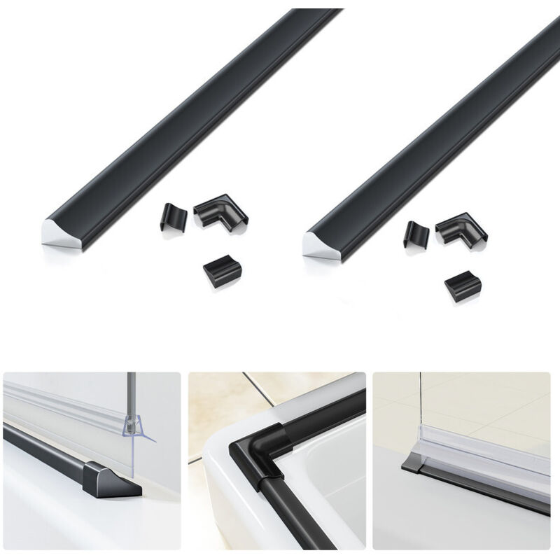 Boromal - 2 Stück 95cm Schwallschutzprofil für Dusche Alu Schwallschutzleiste für Duschen, Schwallschutzleiste Dusche, Schwarz