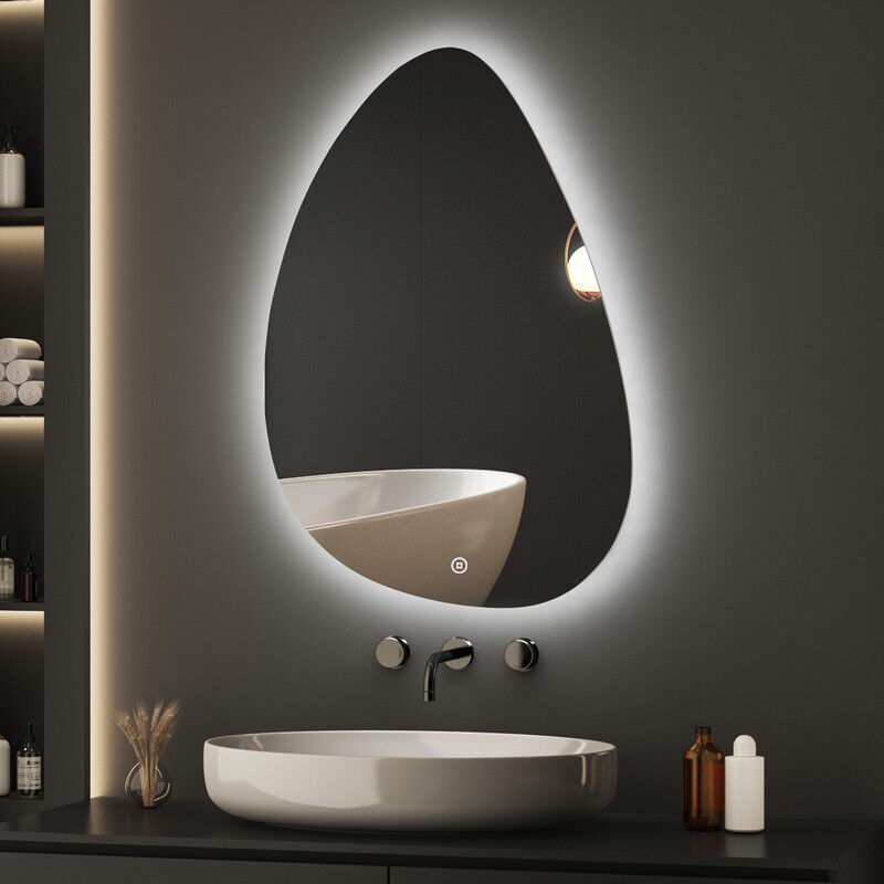 Boromal Asymmetrischer Badspiegel mit Beleuchtung 55x80cm LED Asymmetrischer Spiegel mit Beleuchtung Spiegel mit Licht Wandspiegel mit