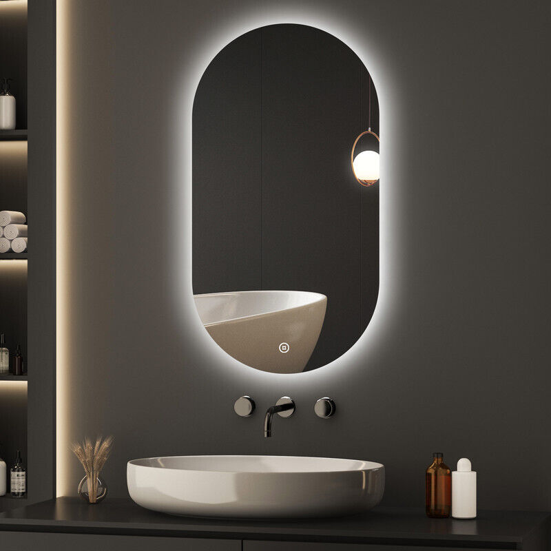 Badspiegel Oval mit Beleuchtung 50x90cm Ovaler Badezimmerspiegel mit Beleuchtung Spiegel mit Licht Oval led Spiegel Badezimmer Wandspiegel mit