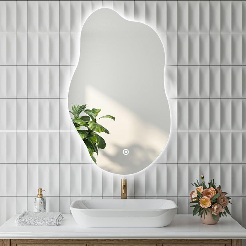 Asymmetrischer Badspiegel mit Beleuchtung 52x85cm led Asymmetrischer Spiegel mit Beleuchtung Spiegel mit Licht Badezimmer Wandspiegel mit