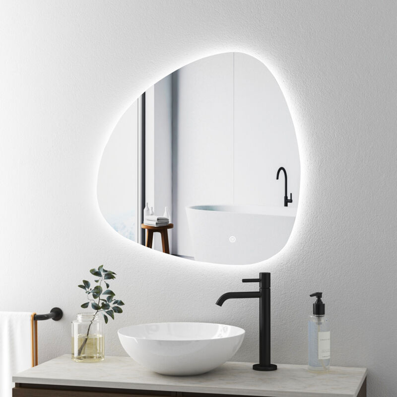 Boromal Asymmetrischer Spiegel mit Beleuchtung 80x80cm LED Badspiegel mit Beleuchtung Asymmetrischer Spiegel mit Licht LED Spiegel Badezimmerspiegel