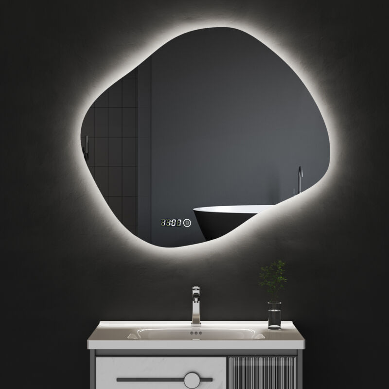 Asymmetrischer Spiegel mit led Beleuchtung 64 x 74 cm Badspiegel mit Beleuchtung Bad Spiegel mit Licht led Spiegel mit Touch-Schalter, Dimmbar 3