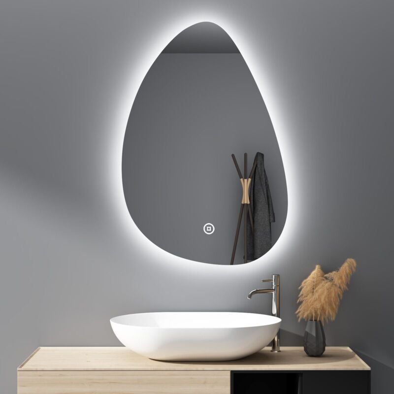 Asymmetrischer Spiegel mit Beleuchtung led Badspiegel mit Beleuchtung 55x80cm led Spiegel mit Licht Badezimmerspiegel mit Beleuchtung,