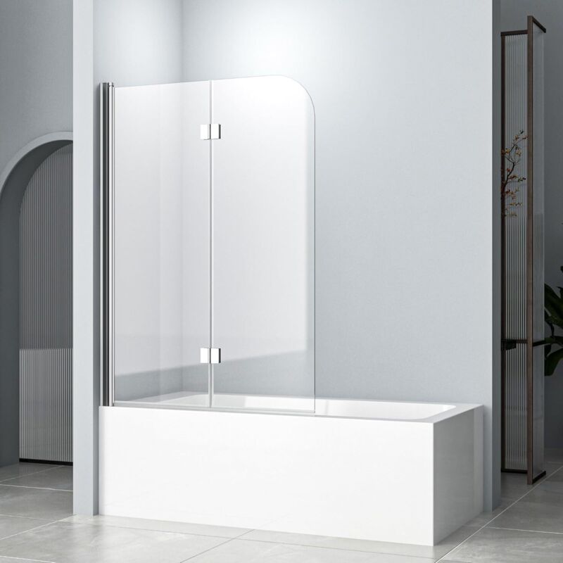 Boromal Badewannenaufsatz 100x120cm Duschwand Badewanne mit 2-teilig Faltbar 6mm Sicherheitsglas Badewanne Duschwand Glas Duschabtrennung