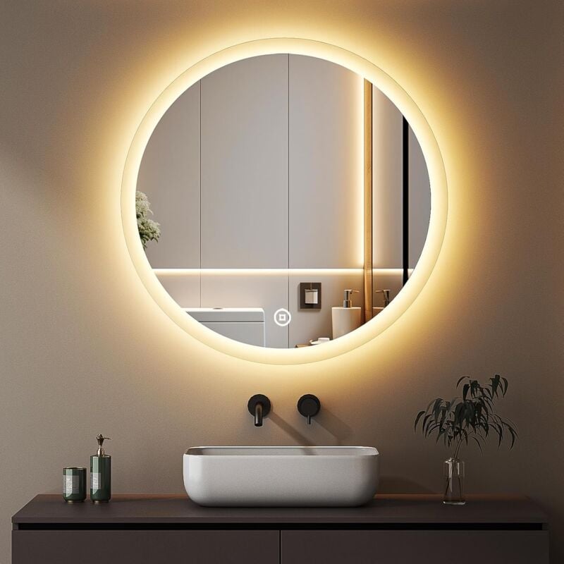 Boromal - led Badspiegel Rund mit Beleuchtung 60cm led Spiegel mit Beleuchtung Runder Badezimmerspiegel mit Beleuchtung Wandspiegel Rund mit 3