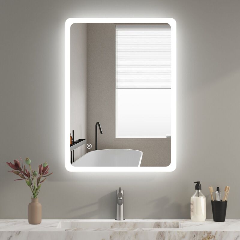 Boromal - Badspiegel mit Beleuchtung 60x40cm Badspiegel Dimmbar Badspiegel mit Licht Badezimmerspiegel mit Beleuchtung Spiegel mit Beleuchtung