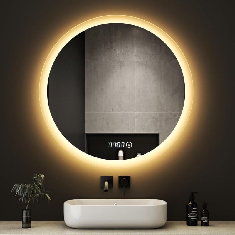 Badspiegel Rund 60x60cm led Badspiegel Dimmbar led Spiegel Rund Spiegel mit Licht Runder Badezimmerspiegel mit Beleuchtung Wandspiegel Rund mit