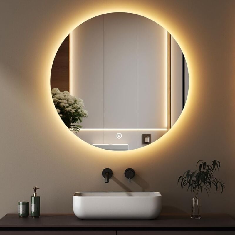 Badspiegel Rund mit Beleuchtung 70cm Runder led Spiegel mit Beleuchtung Runder Badezimmerspiegel mit Beleuchtung Wandspiegel Rund mit 3 Lichtfarbe