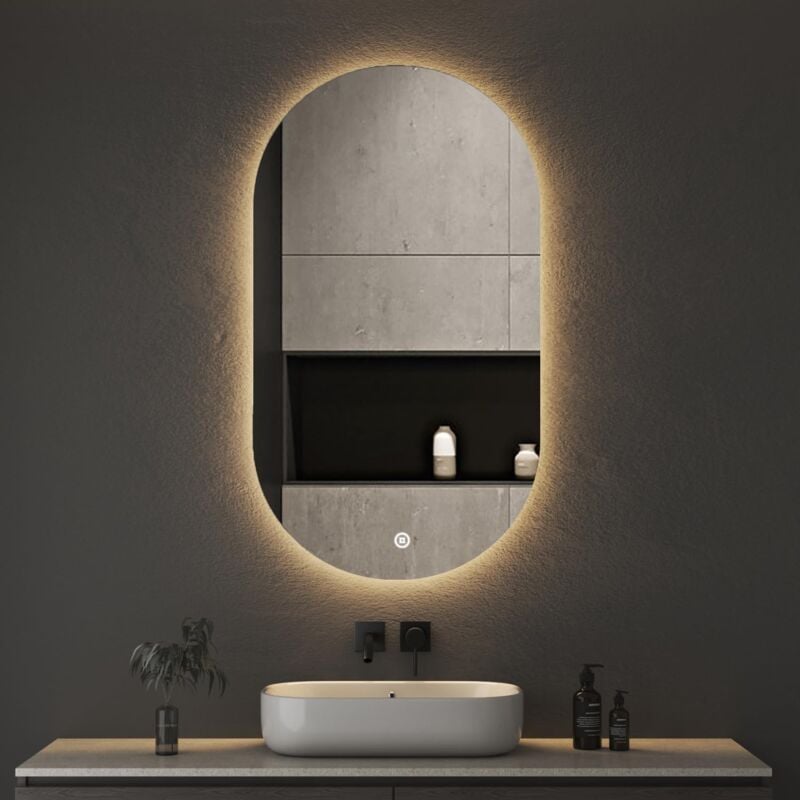 Oval Badspiegel mit Beleuchtung 50x90cm led Badezimmer Spiegel mit Beleuchtung Badezimmer Wandspiegel Bad Spiegel mit Licht Oval led Spiegel mit