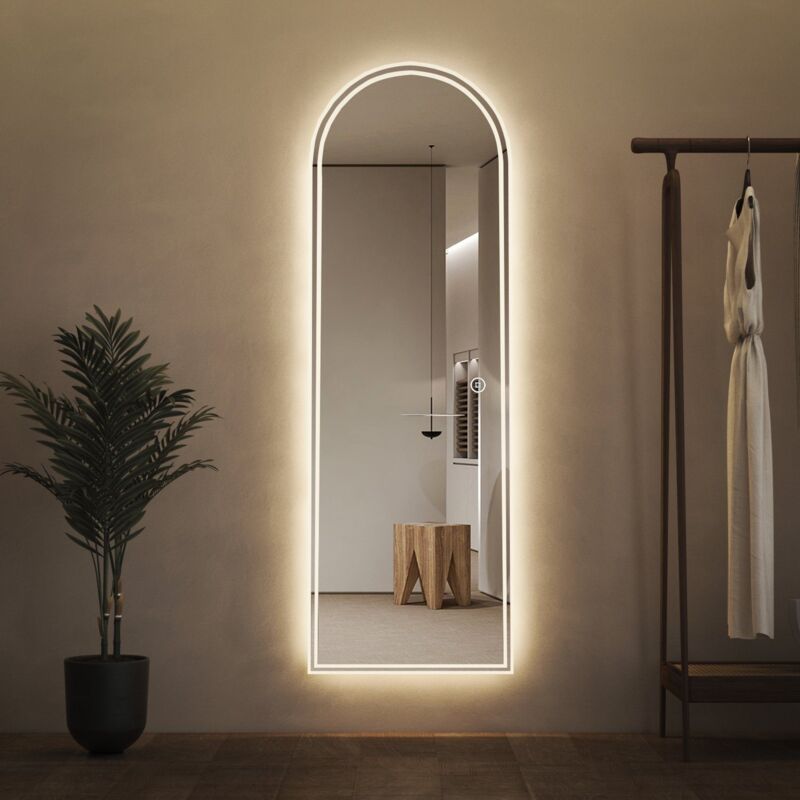 Boromal - Bogen Ganzkörperspiegel mit Beleuchtung 165x60cm Gewölbter Standspiegel mit Beleuchtung Bodenspiegel led Wandspiegel Schminkspiegel