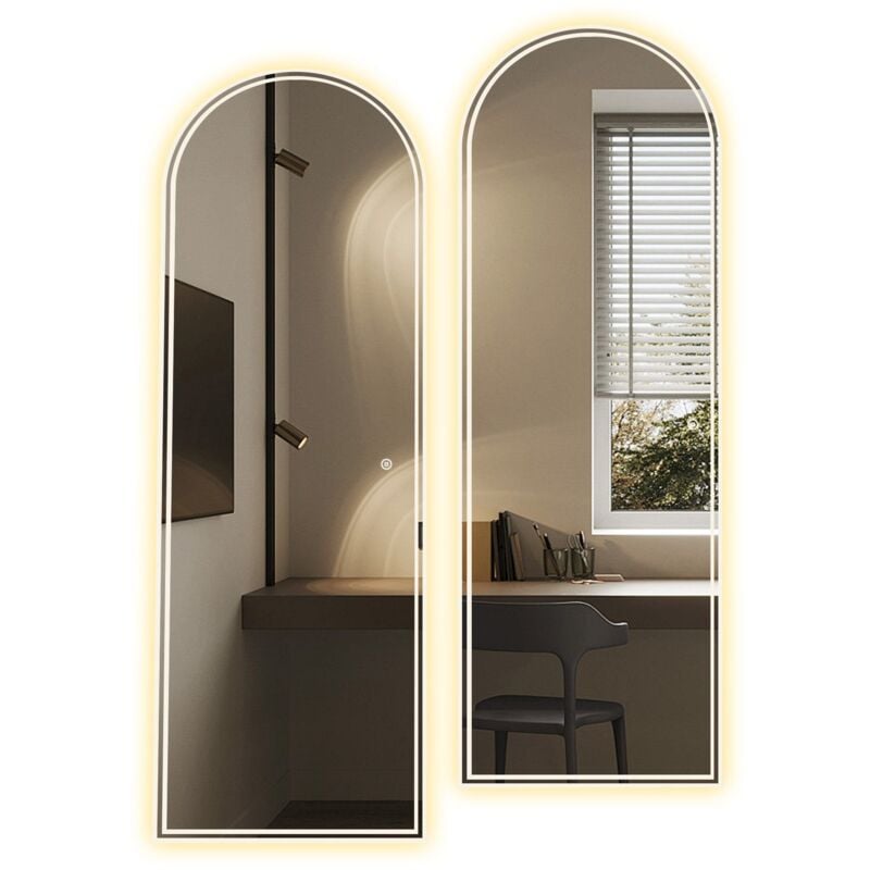 Boromal - led Ganzkörperspiegel mit Beleuchtung 165x60cm Standspiegel mit Beleuchtung Bodenspiegel 3 Lichtfarbe Dimmbare led Wandspiegel