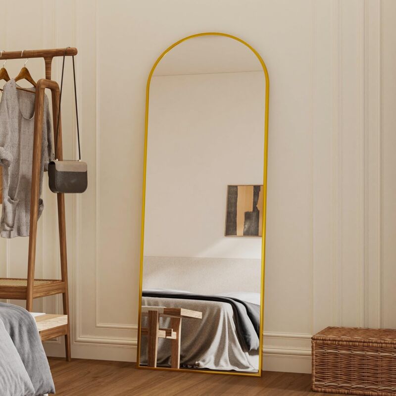Boromal - Gold Standspiegel Ganzkörperspiegel mit Gold Metallrahmen Ganzkörperspiegel Rundbogen 150 x 50 cm Wandspiegel Stehspiegel Standspiegel für