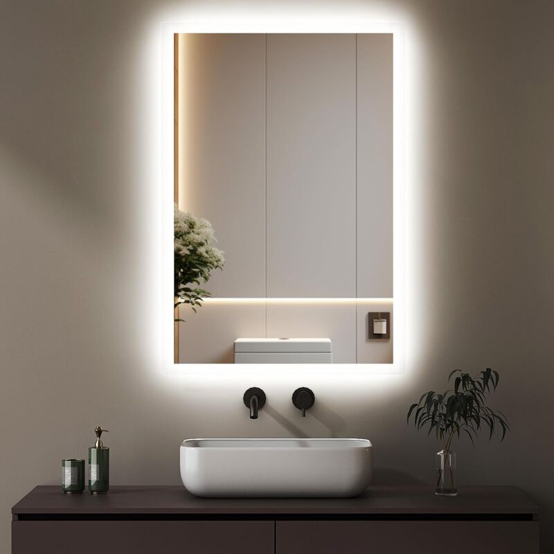 Boromal LED Badspiegel mit Beleuchtung 40x60cm Wandschalter Badezimmerspiegel mit Beleuchtung 6500K kaltweiß Wandspiegel Lichtspiegel Badezimmer