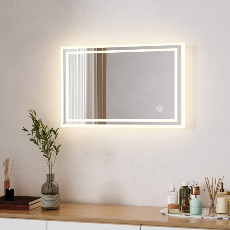 Boromal LED Badspiegel mit Beleuchtung 40 x 60 cm LED Spiegel mit Beleuchtung Lichtspiegel Badezimmerspiegel Wandspiegel mit 3 Lichtfarben Dimmbar