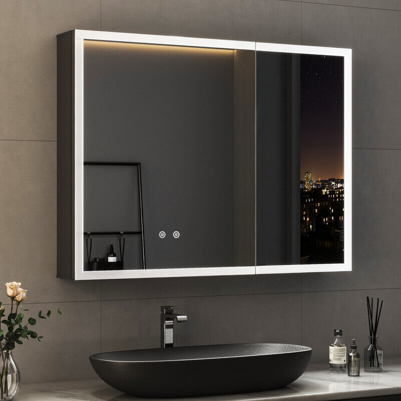 Boromal LED Spiegelschrank Bad mit Beleuchtung Badezimmer Spiegelschrank mit Beleuchtung Metall Badezimmerschrank mit Dimmbar, Beschlagfrei,