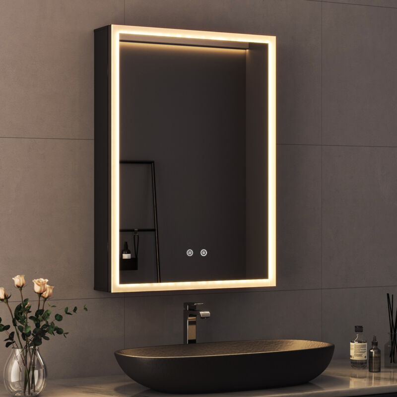 Boromal LED Spiegelschrank mit Beleuchtung 40x60cm Aluminium Spiegelschrank Bad mit Beleuchtung Badezimmerschrank, Badschrank Medizinschrank Spiegel