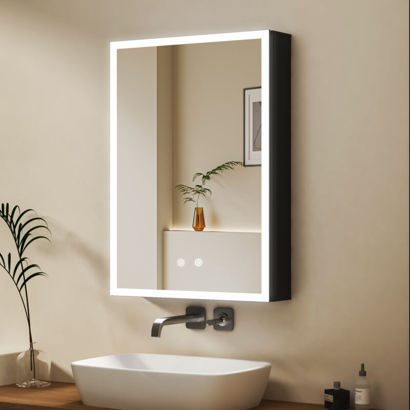 Boromal Spiegelschrank mit Beleuchtung 40x60cm Aluminium LED Spiegelschrank Bad mit Beleuchtung Badezimmerschrank, Badschrank Medizinschrank Spiegel