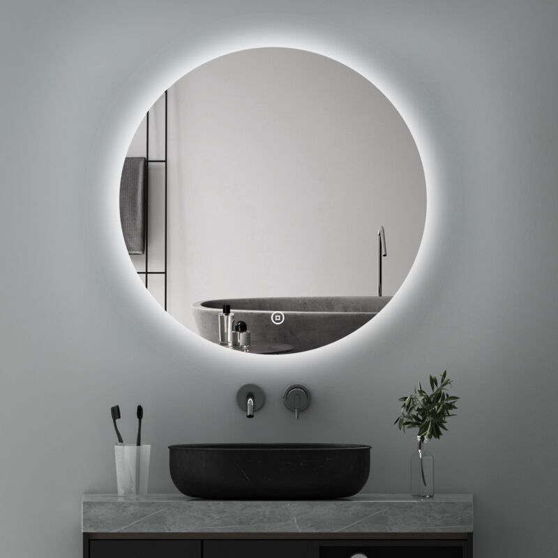 Boromal Runder Badspiegel mit Beleuchtung 50x50cm LED Badspiegel Spiegel mit Beleuchtung Badezimmerspiegel Rund mit Beleuchtung Wandspiegel Rund mit