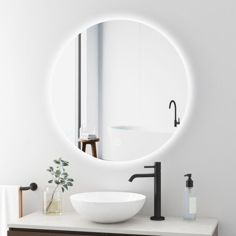 Boromal Runder Badspiegel mit Beleuchtung 50x50cm LED Badspiegel LED Spiegel Spiegel mit Beleuchtung Badezimmerspiegel Rund mit Beleuchtung