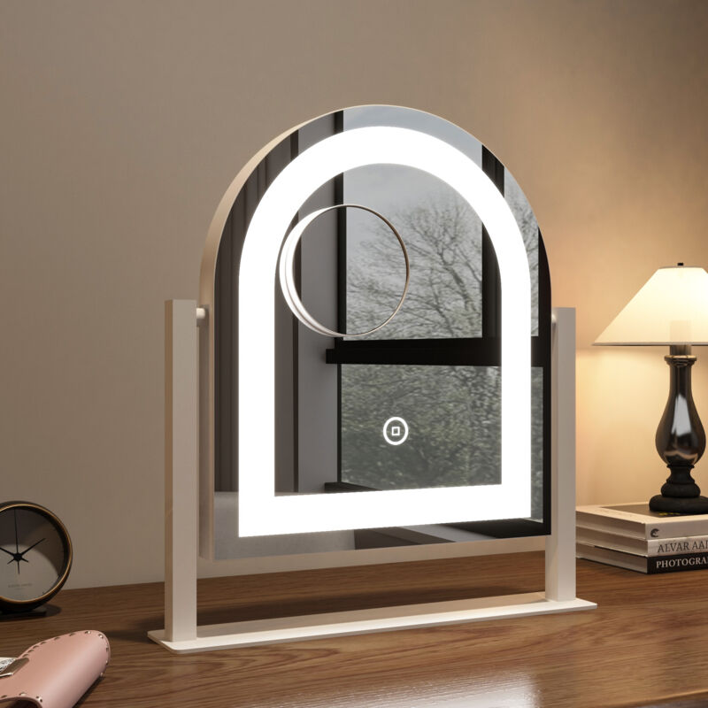 Boromal - Schminkspiegel mit Beleuchtung Rundbogen Kosmetikspiegel mit Beleuchtung Tischspiegel mit Beleuchtung Hollywood Spiegel mit 3 Lichtfarben