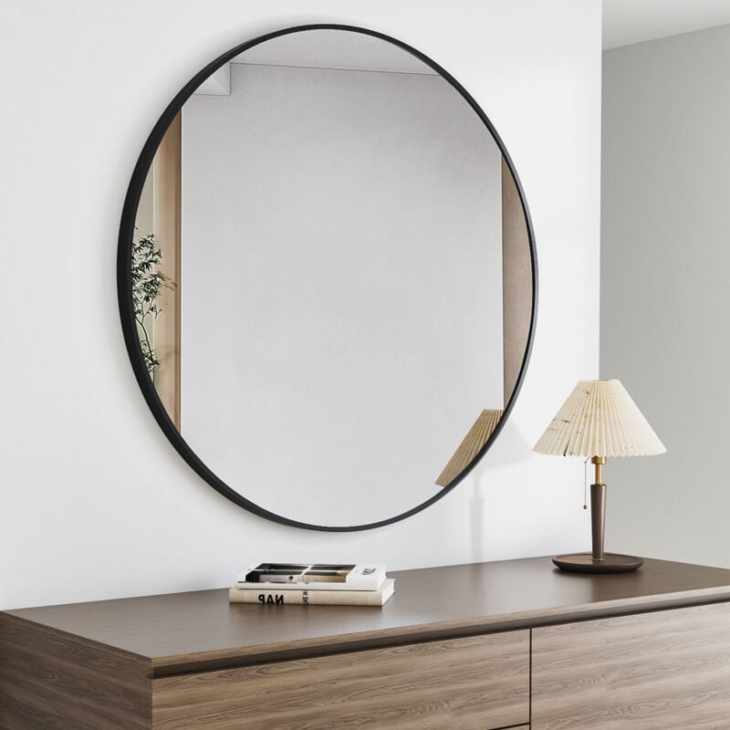 Boromal - Schwarz Spiegel, Spiegel Rund 50x50cm Runder Spiegel Schwarz Rahmen Rund Badspiegel Badezimmerspiegel Wandspiegel Morden Dekorative Spiegel