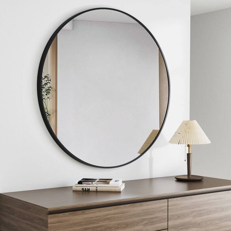 Boromal - Schwarz Spiegel, Spiegel Rund 100x100cm Runder Spiegel Schwarz Rahmen Rund Badspiegel Badezimmerspiegel Wandspiegel Morden Dekorative