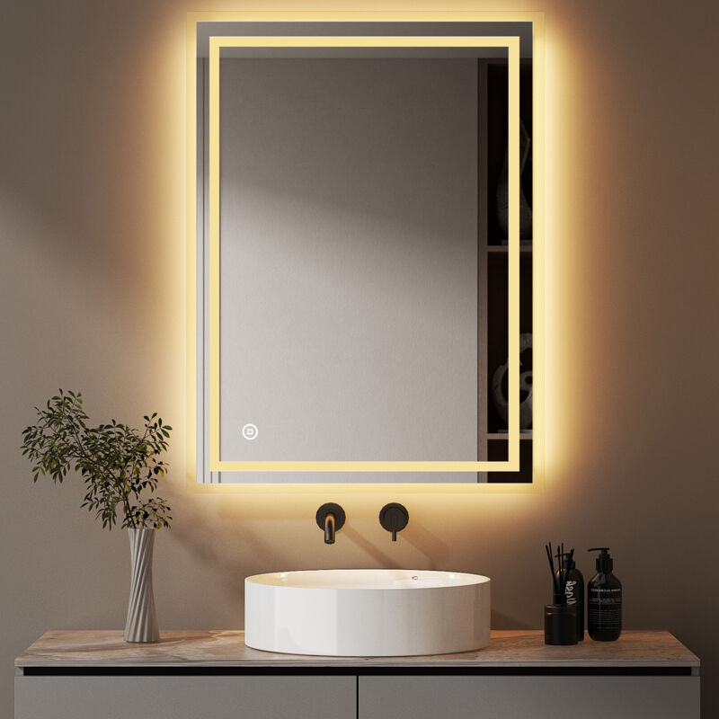 Boromal Spiegel mit Beleuchtung 40x60cm Badezimmerspiegel mit Beleuchtung Badspiegel mit Beleuchtung Lichtspiegel Wandspiegel mit Touchschalter, 3