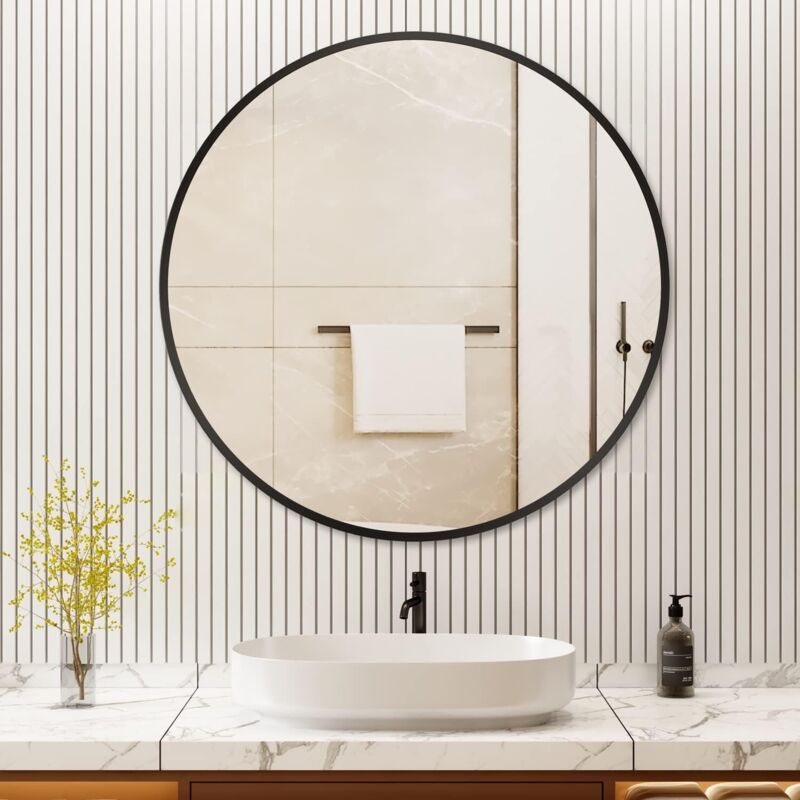 Boromal - Spiegel Rund, 50cm Spiegel Schwarz Rahmen Badspiegel Rund Badezimmerspiegel Rund Wandspiegel Morden Dekorative Rund Spiegel für Badezimmer,