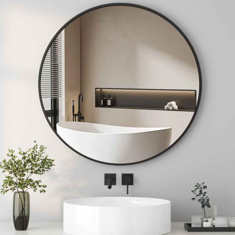 Boromal - Spiegel Rund Schwarz, Spiegel 50x50cm Rund Shwarz Wandspiegel Rund Schminkspiegel mit Metallrahmen Dekorative Runder Spiegel für Badezimmer