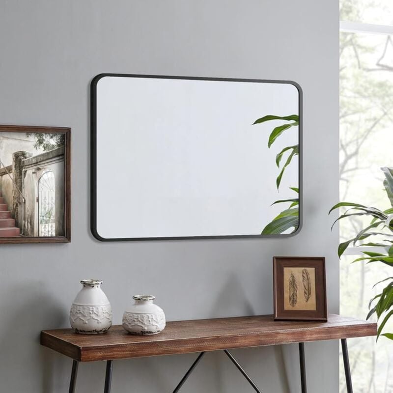 Rechteckig Spiegel Schwarz 40x60cm mit Metall Rahmen Schwarz Spiegel Rechteckiger Spiegel Wandspiegel Schwarz für Badezimmer, WaschräumeB
