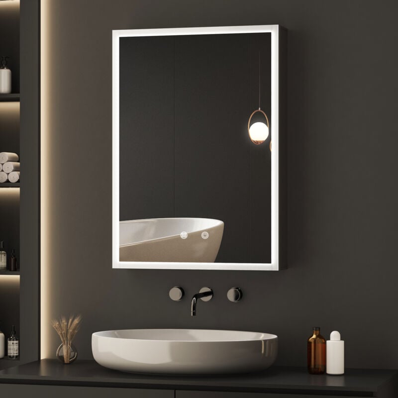 Boromal - Spiegelschrank Bad mit Beleuchtung 50x70x12,5cm, Badezimmer Spiegelschrank mit led Beleuchtung Metall Badezimmerschrank mit Dimmbar,